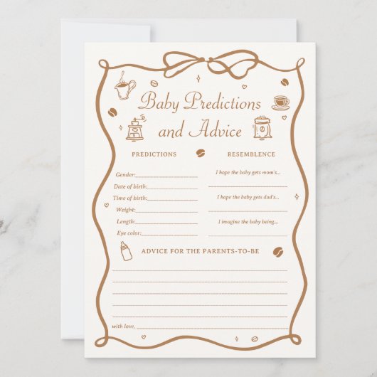 Coffee Baby Shower Predicitons Game Card 招待状 (正面)
