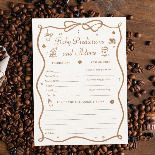 Coffee Baby Shower Predicitons Game Card 招待状