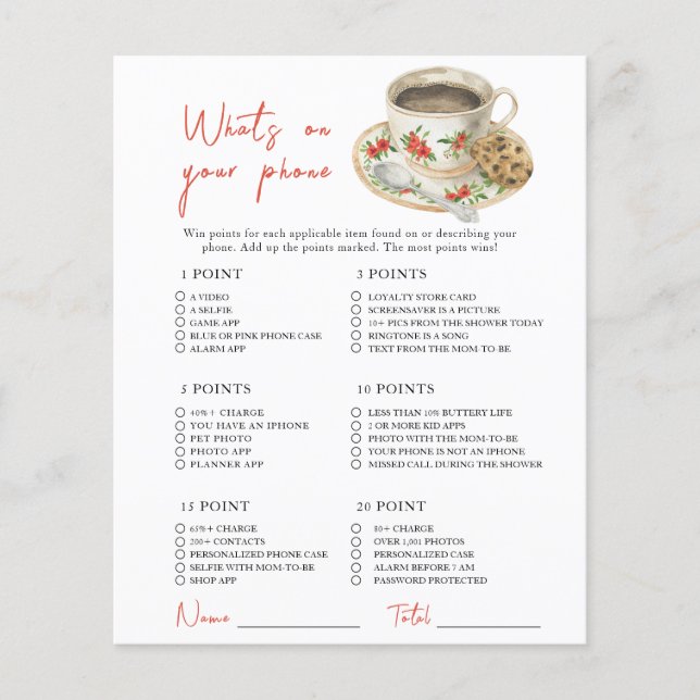 Coffee baby shower - What's On Your Phone Game (正面)