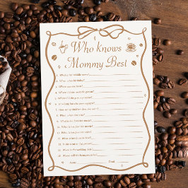Coffee Baby Shower Who Knows Mommy Best Game Card 招待状