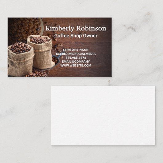 Coffee Bag of Beans on Wooden Tables 名刺 (正面/裏面)