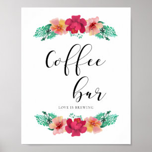 Coffee bar floral design wedding sign ポスター
