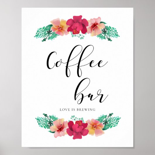 Coffee bar floral design wedding sign ポスター (正面)