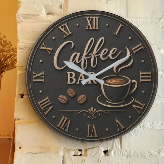 Coffee Bar Rustic Coffee Lover Station Gift ラージ壁時計