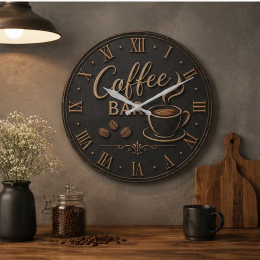 Coffee Bar Rustic Coffee Lover Station Gift ラージ壁時計