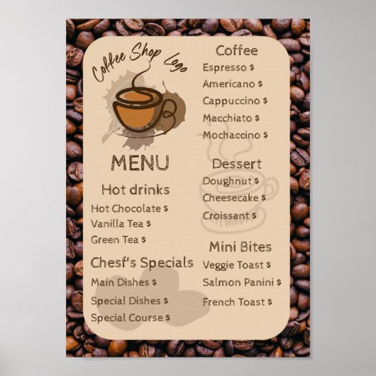 Coffee Beansカジュアルメニューのコーヒーショップを追加 ポスター (正面)