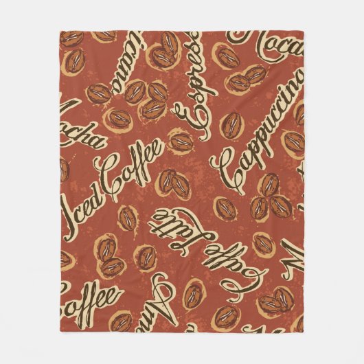 Coffee beans and typography written grunge seamles フリースブランケット (正面)