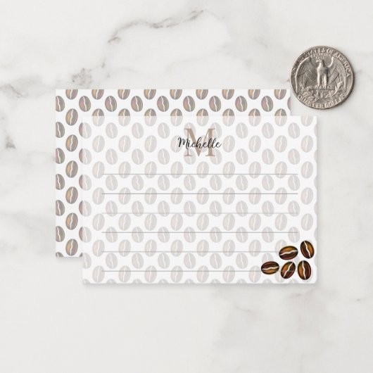 Coffee Beans Coffee Lover Lined Monogram ノートカード (正面/裏面インサイチュ)