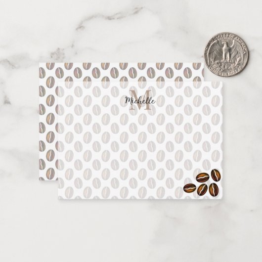 Coffee Beans Coffee Lover Monogram ノートカード (正面/裏面インサイチュ)