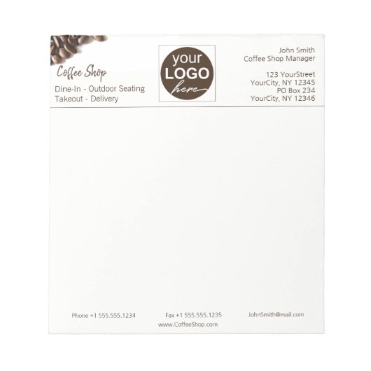 Coffee Beans Coffee Shop Business Your Logo ノートパッド (正面)