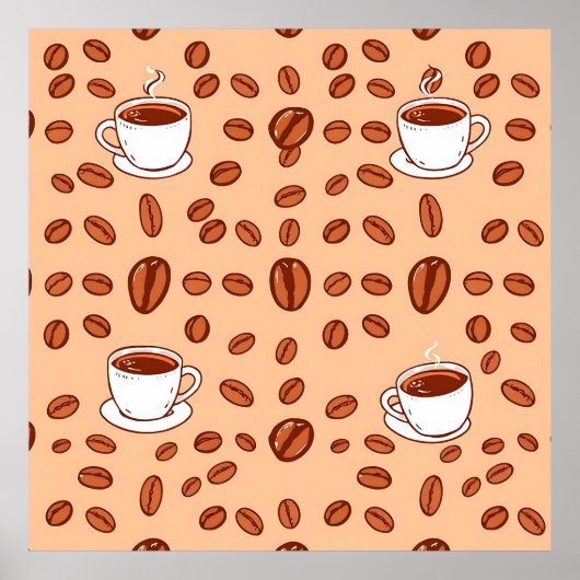 Coffee Beans Cups Cozy Pattern ポスター (正面)