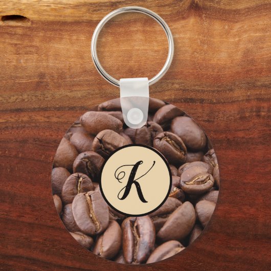 Coffee Beans Customizable Initial Keychain キーホルダー (正面)