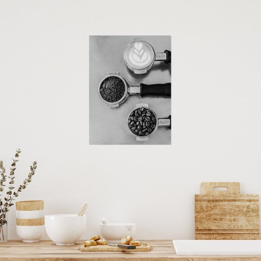 Coffee Beans Grounds and Latte Art ポスター (キッチン)