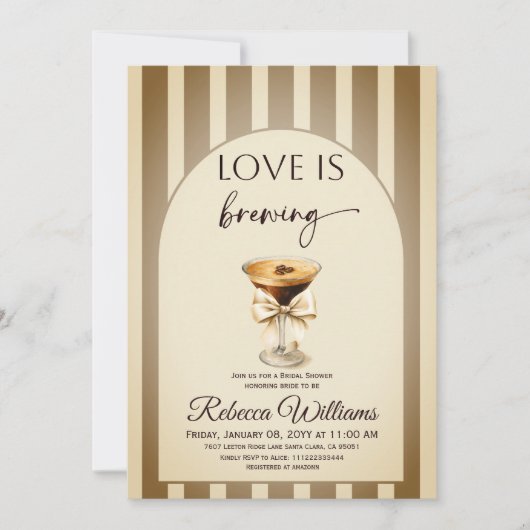 Coffee Beige Espresso Martini Bow Bridal Shower 招待状 (正面)