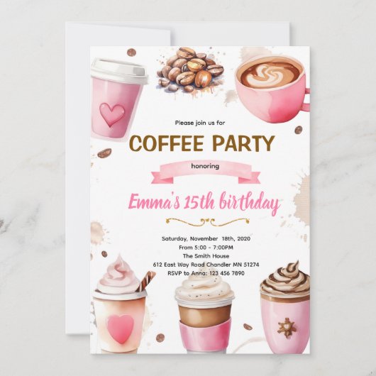 Coffee birthday girl theme invitation 招待状 (正面)