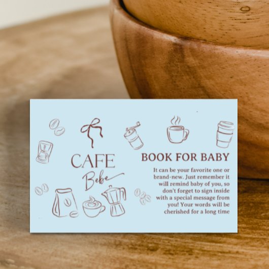 Coffee Blue Bow Cafe Bebe Boy Book For Baby Shower エンクロージャーカード