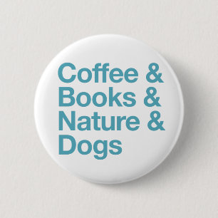 Coffee & Books & Dogsボタン(青) 缶バッジ