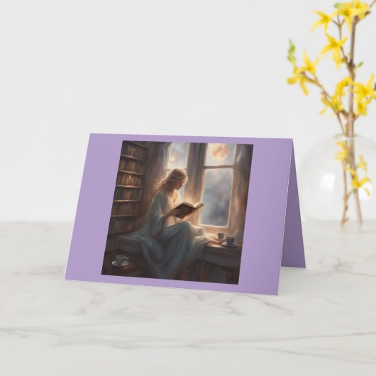 Coffee Books Moonlight Relaxing lavender Birthday カード (黄色い花)