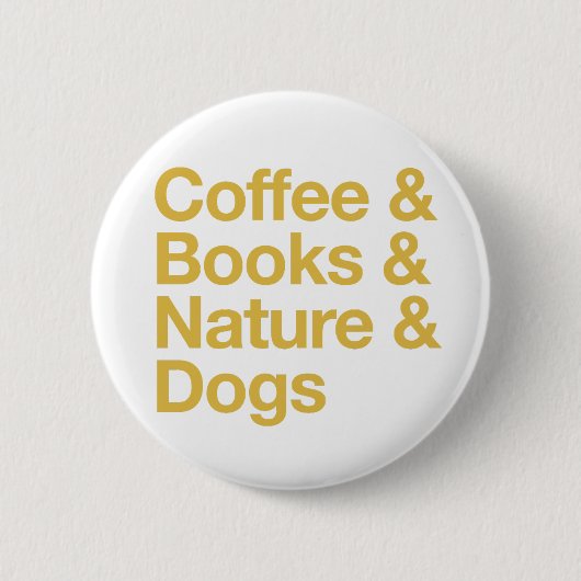 Coffee & Books & Nature & Dogs Button (Yellow) 缶バッジ (正面)