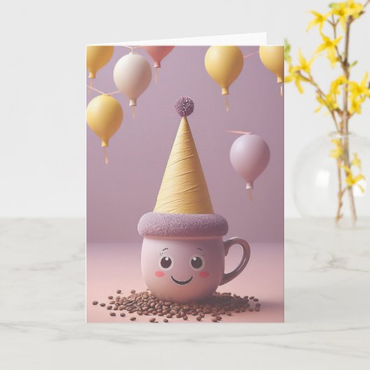 Coffee Break Birthday カード (黄色い花)