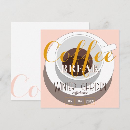 Coffee break Modern Stylish Cup Peach Brown 招待状 (正面/裏面)
