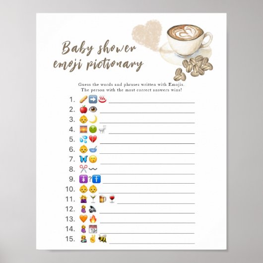 Coffee brewing baby shower Emoji picture game ポスター (正面)