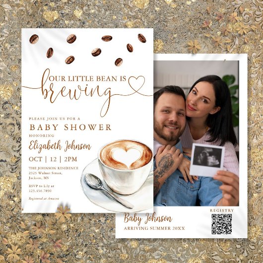 Coffee Brewing Baby Shower Photo QR Code 招待状