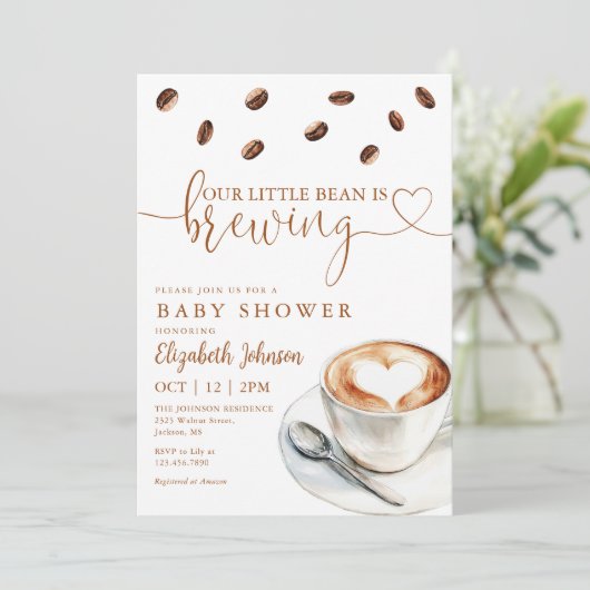 Coffee Brewing Baby Shower Photo QR Code 招待状 (スタンド正面)
