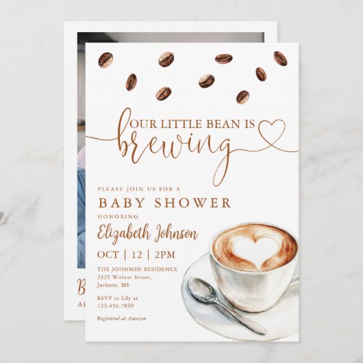 Coffee Brewing Baby Shower Photo QR Code 招待状 (正面/裏面)