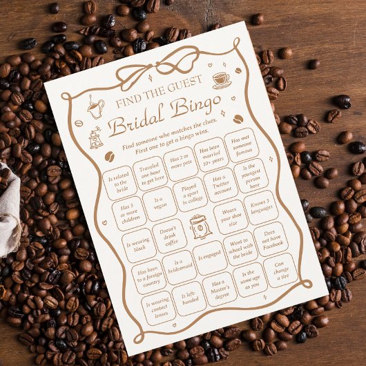 Coffee Bridal Shower Find the Guest Bingo Game  招待状