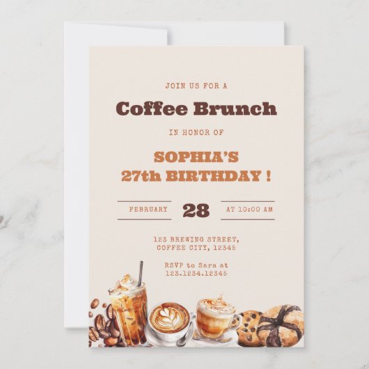 Coffee Brunch Any Age Birthday 招待状 (正面)