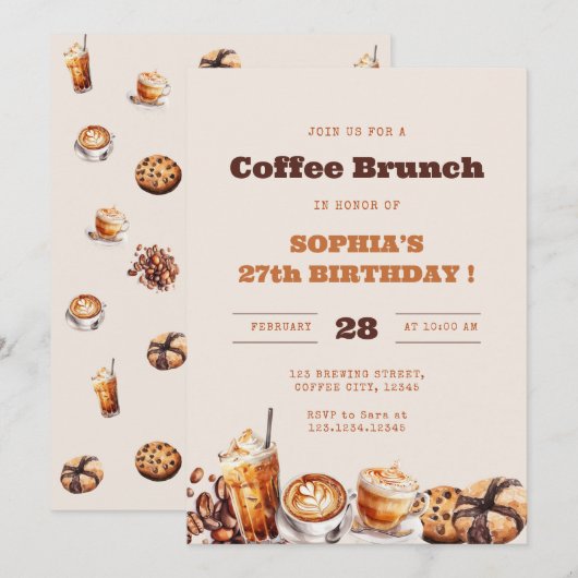 Coffee Brunch Any Age Birthday 招待状 (正面/裏面)