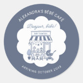 Coffee Brunch Theme Bebe Cafe Blue Baby Shower ラウンドシール (正面)