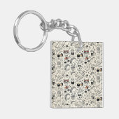 Coffee & Café Doodle Pattern –Cute Hand Drawn Food キーホルダー (正面左)