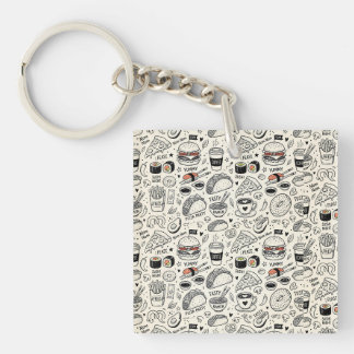 Coffee & Café Doodle Pattern –Cute Hand Drawn Food キーホルダー