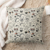Coffee & Café Doodle Pattern –Cute Hand Drawn Food クッション (ブランケット)