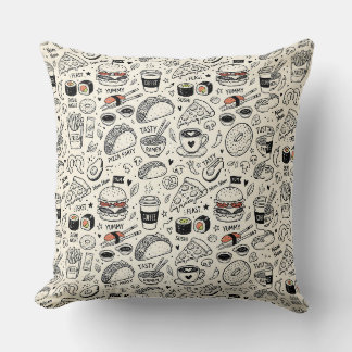 Coffee & Café Doodle Pattern –Cute Hand Drawn Food クッション