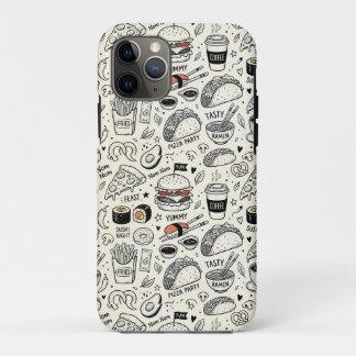 Coffee & Café Doodle Pattern –Cute Hand Drawn Food iPhone 11 Proケース