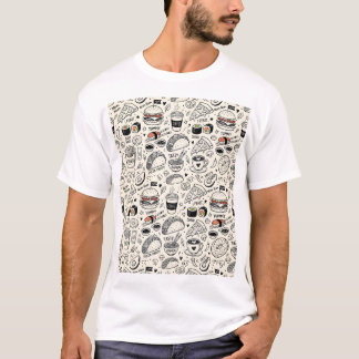 Coffee & Café Doodle Pattern –Cute Hand Drawn Food Tシャツ