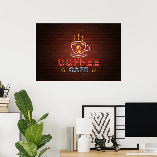 Coffee Cafe Neon Sign ポスター (ホームオフィス)