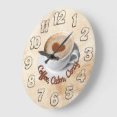 Coffee, Calm, Cozy Wall Clock Design ラージ壁時計 (傾斜)