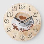 Coffee, Calm, Cozy Wall Clock Design ラージ壁時計 (正面)
