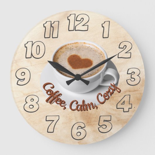 Coffee, Calm, Cozy Wall Clock Design ラージ壁時計 (正面)