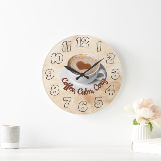 Coffee, Calm, Cozy Wall Clock Design ラージ壁時計 (ホーム)