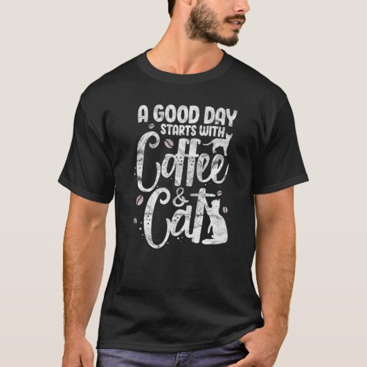 Coffee & Cat Cats Owner Kitten Caffeine Drink D Tシャツ (正面)