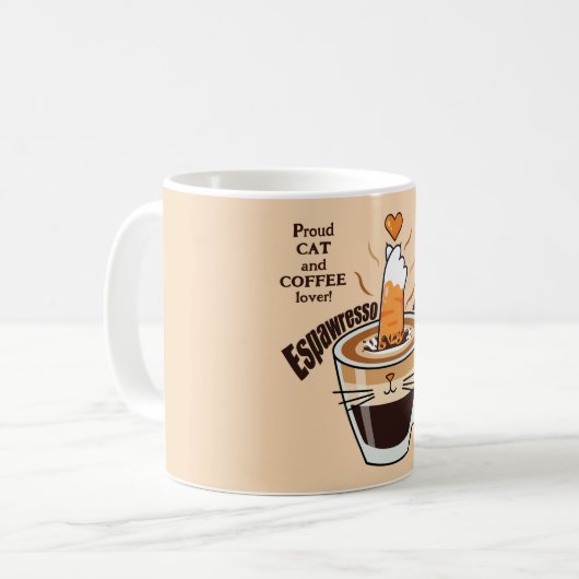 Coffee Cat Lover Rustic Neutral Tones Funny コーヒーマグカップ (正面左)