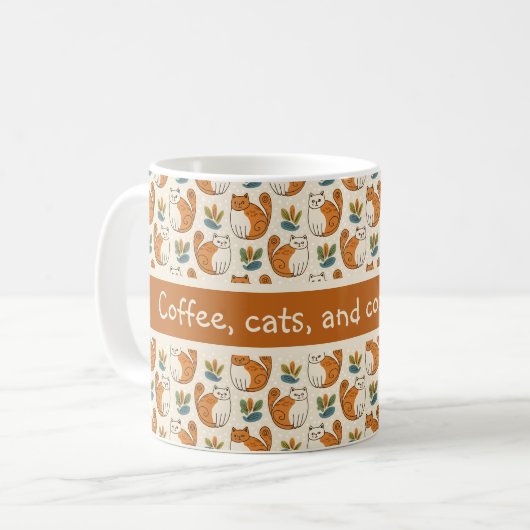 Coffee Cats and Cozy Mornings Naive Art Style コーヒーマグカップ (正面左)