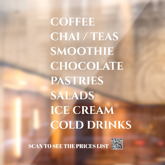 Coffee Chai Tea Salads  Bakery  Menu Window Decal ウィンドウサイン (シート2)