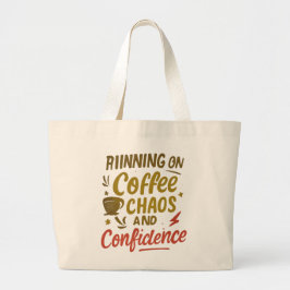 Coffee, Chaos & Confidence – Relatable Funny Quote ラージトートバッグ