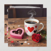 Coffee, Chocolates, Red Rose Valentine's Day シーズンカード (正面/裏面)